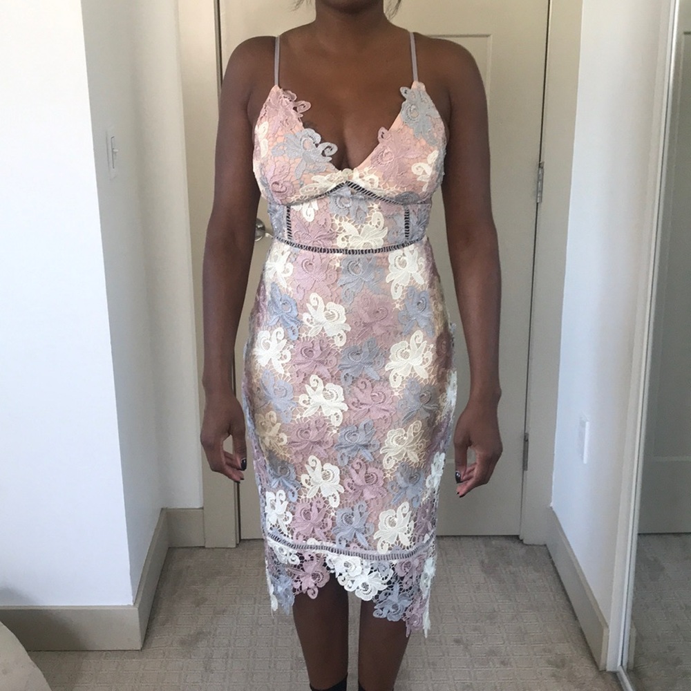 Pastel Pink White and Blue Lace Dress